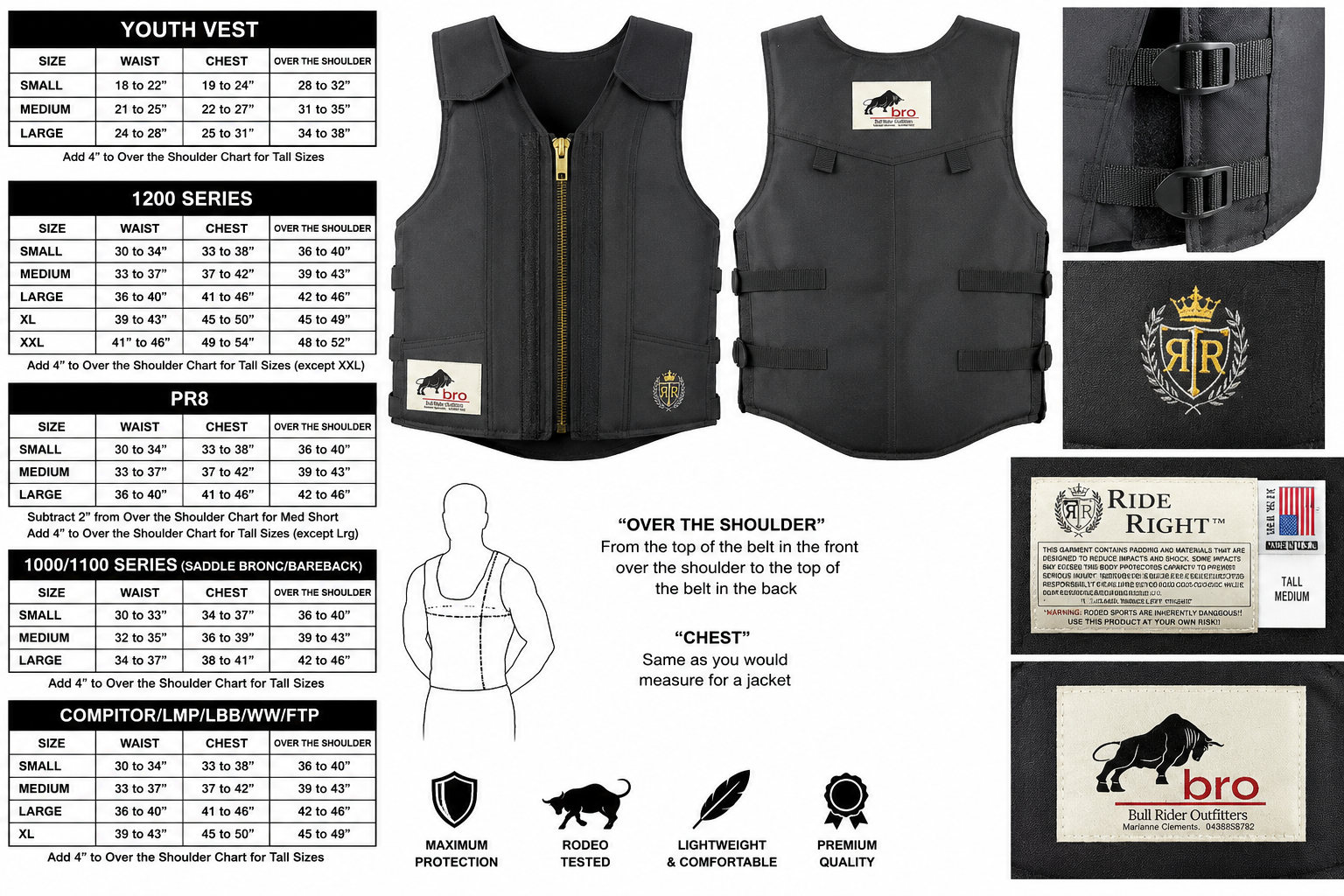 Vest Bull Riding - Ride Right - Medium Tall