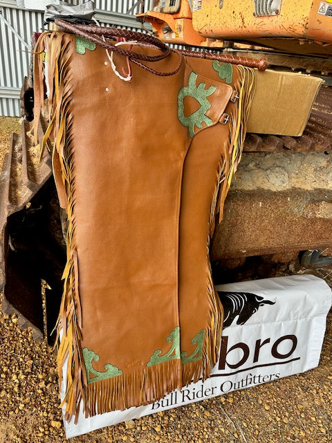 BRO Chaps Tan Leather with Metallic Green Detail - Adult