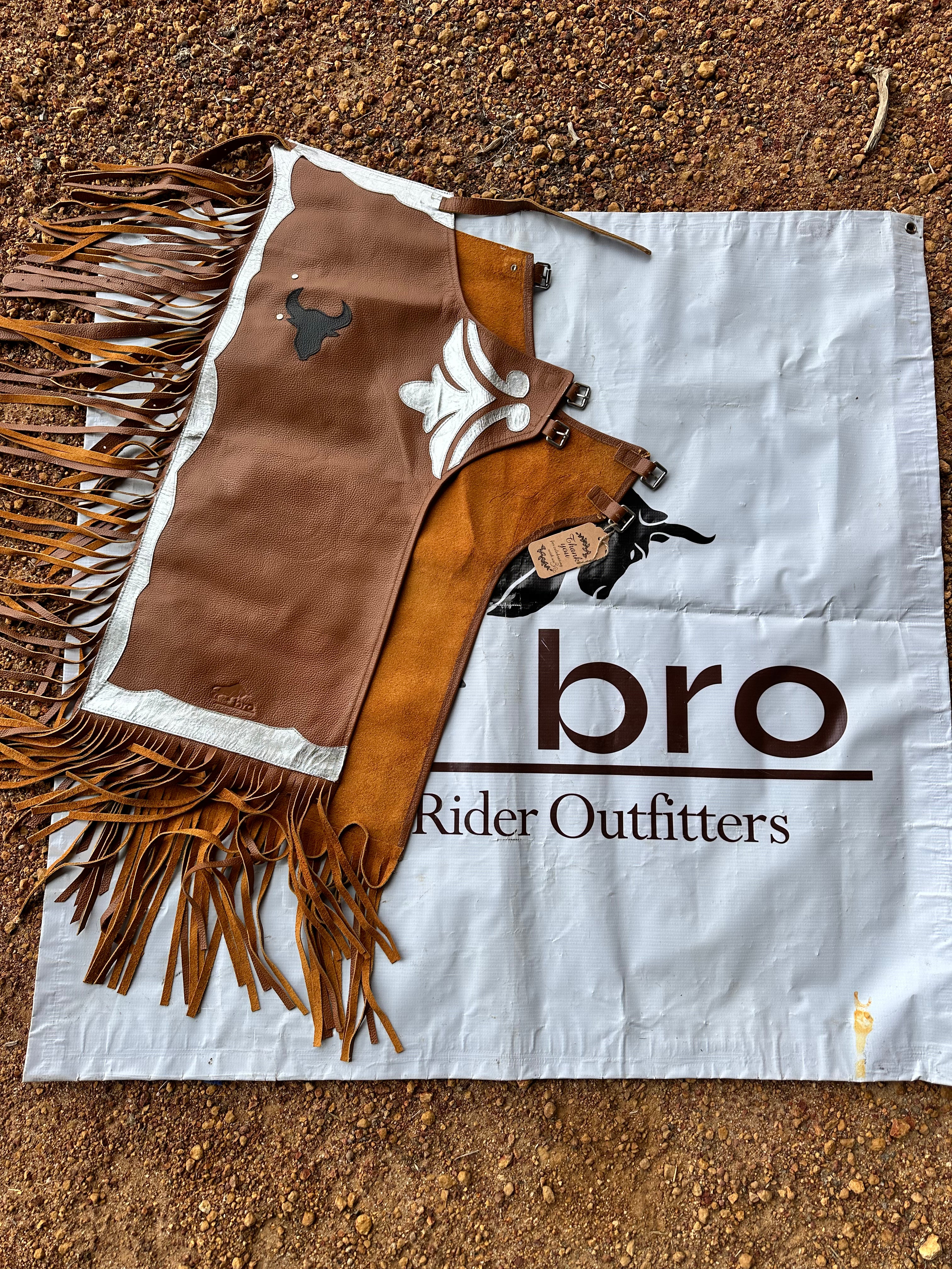 BRO Chaps Tan with Silver Trim Black Bull Head - Child
