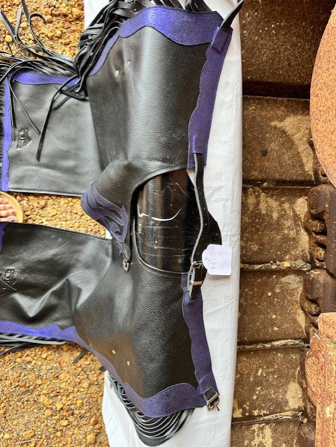 BRO Chaps Black Leather Metallic Blue Trim - Child